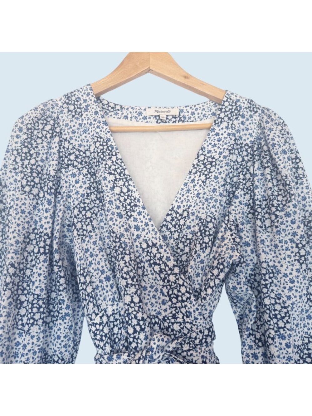 MADEWELL Crinkle Wrap Floral Puff Sleeve Mini Dress Sz 6 - Picture 3 of 7